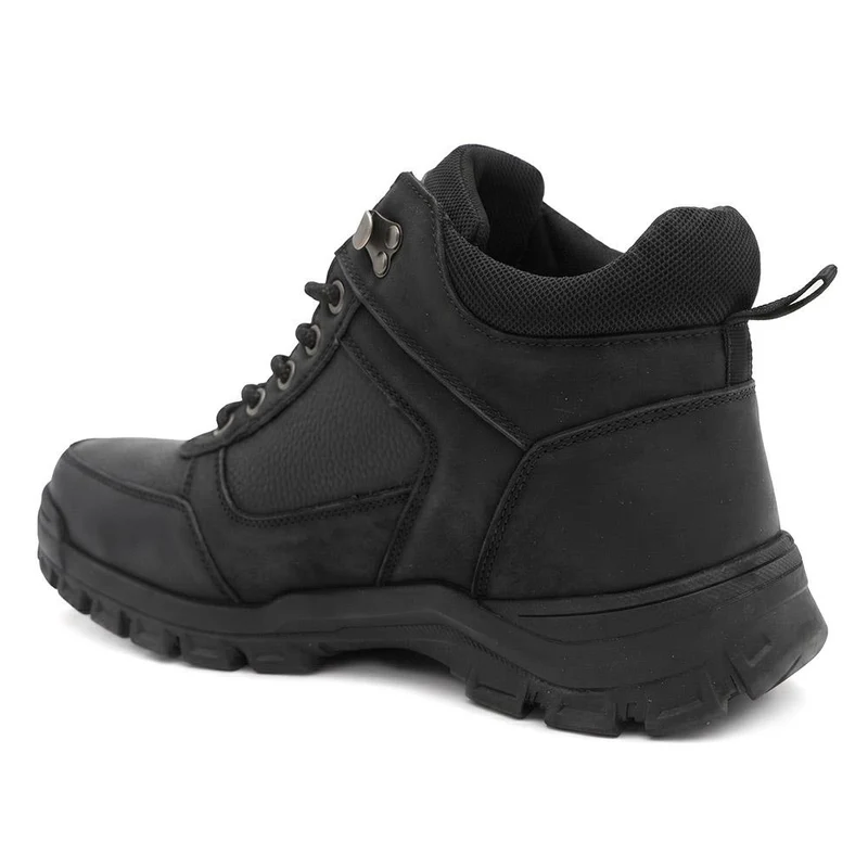 Wide Fit Leather Lace Up Rugged Boots - AATRA44001 / 330 188 - Black