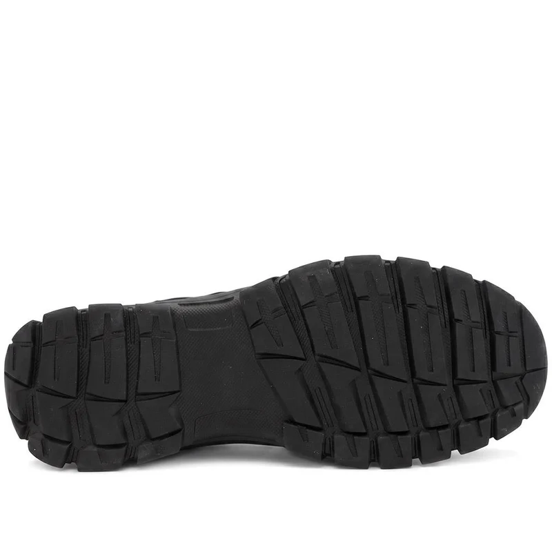 Wide Fit Leather Lace Up Rugged Boots - AATRA44001 / 330 188 - Black
