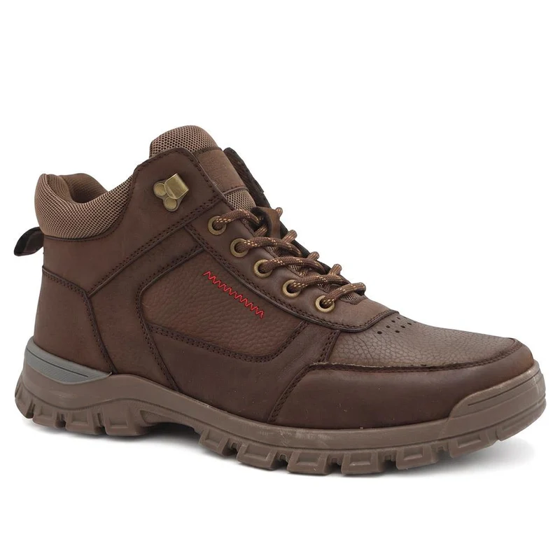 Wide Fit Leather Lace Up Rugged Boots - AATRA44001 / 330 188 - Brown