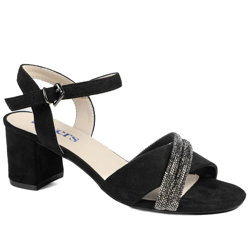 Block Heel Embellished Toe Sandals - WBINS43028 / 329 332 - Black