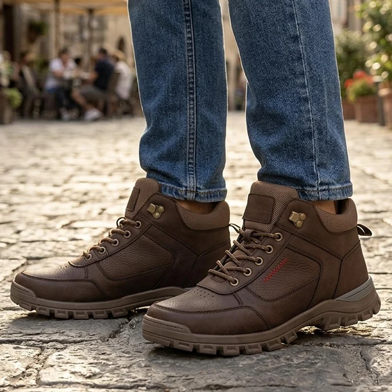 Wide Fit Leather Lace Up Rugged Boots - AATRA44001 / 330 188 - Brown