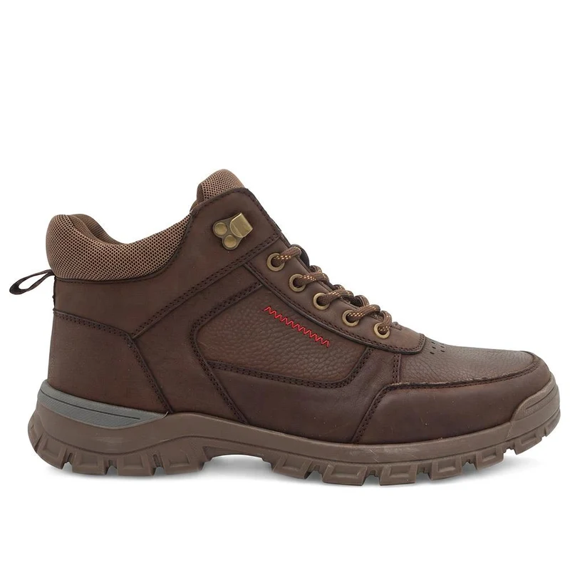 Wide Fit Leather Lace Up Rugged Boots - AATRA44001 / 330 188 - Brown