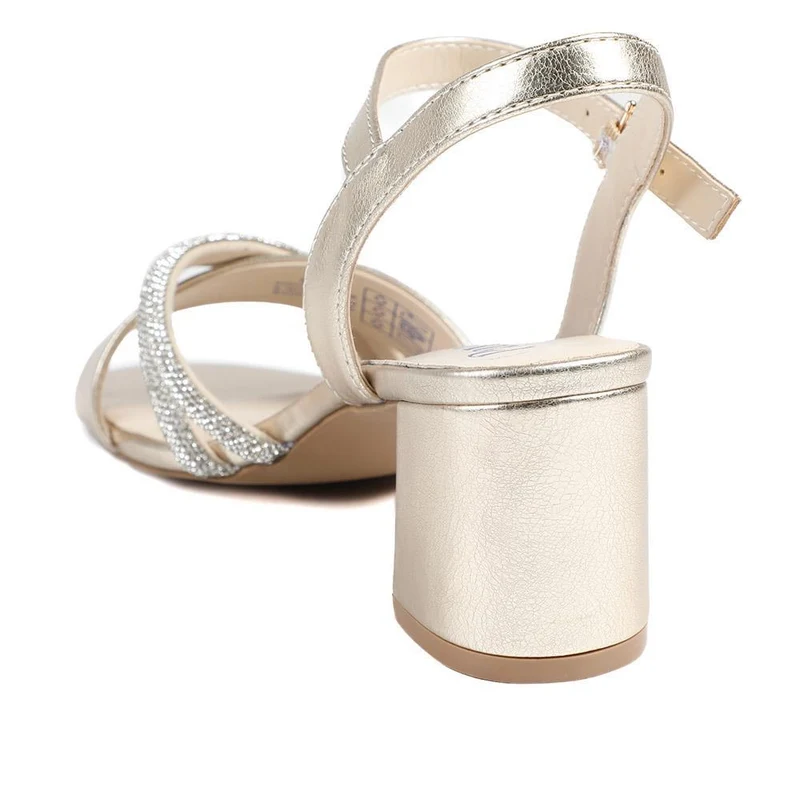 Block Heel Embellished Toe Sandals - WBINS43028 / 329 332 - Gold
