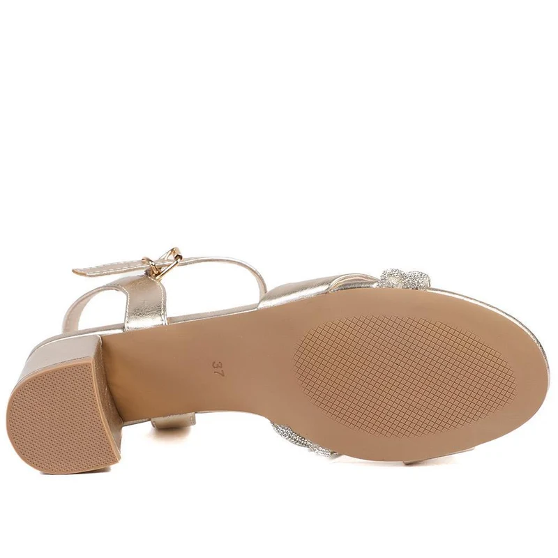 Block Heel Embellished Toe Sandals - WBINS43028 / 329 332 - Gold