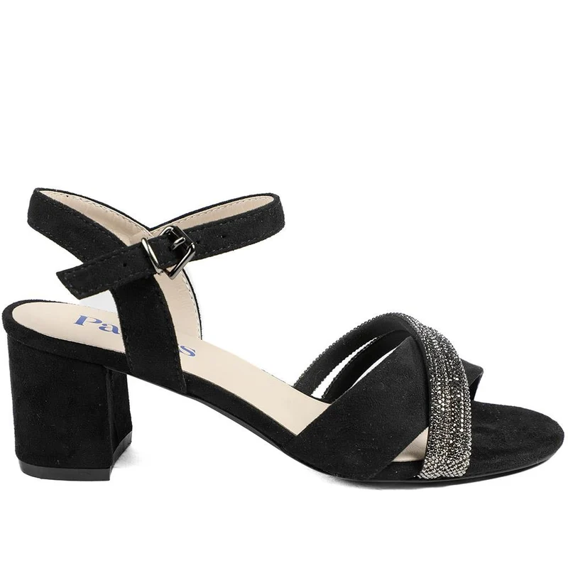 Block Heel Embellished Toe Sandals - WBINS43028 / 329 332 - Black