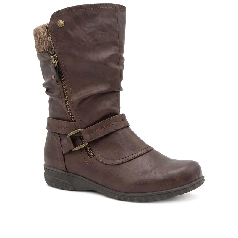 Wide Fit Knitted Cuff Zipped Slouch Boots - WBINS44079 / 329 798