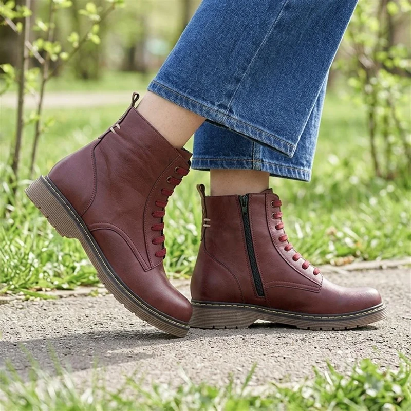 Lace-Up Leather Boots - BELYNR40001 / 326 190 - Burgundy