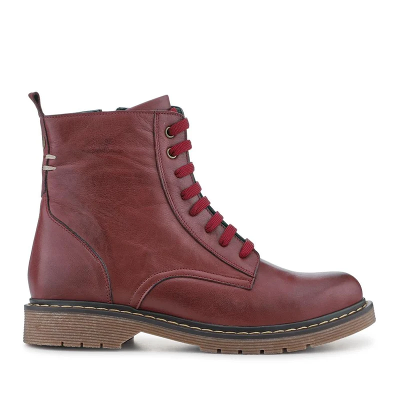 Lace-Up Leather Boots - BELYNR40001 / 326 190 - Burgundy
