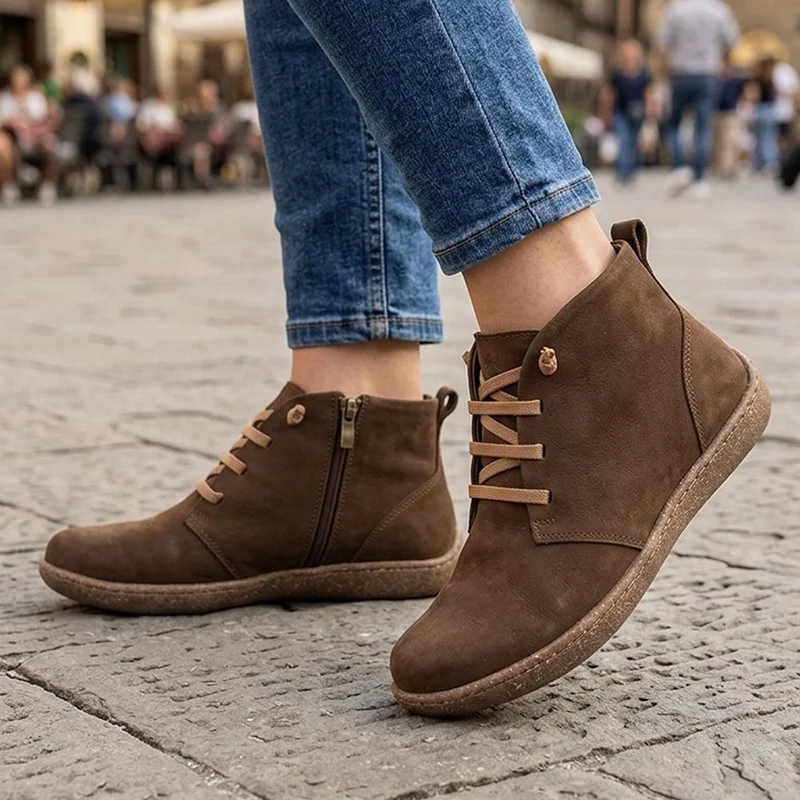 Leather Chunky Lace Ankle Boots - BOAY44000 / 330 236 - Brown