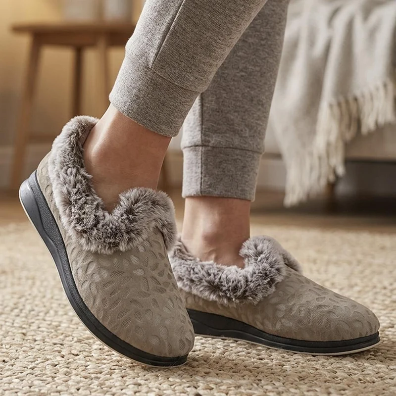 Wide Fit Hands Free Luxury Memory Foam Slippers - QING44000 / 329 841 - Natural