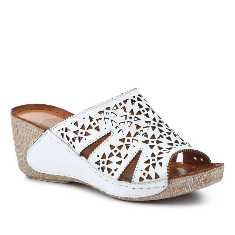Breathable Leather Wedged Mules - KARY41000 / 327 476 - White