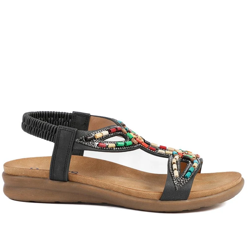 Elasticated Embellished Slingback Sandals - BAIZH43002 / 328 880 - Black