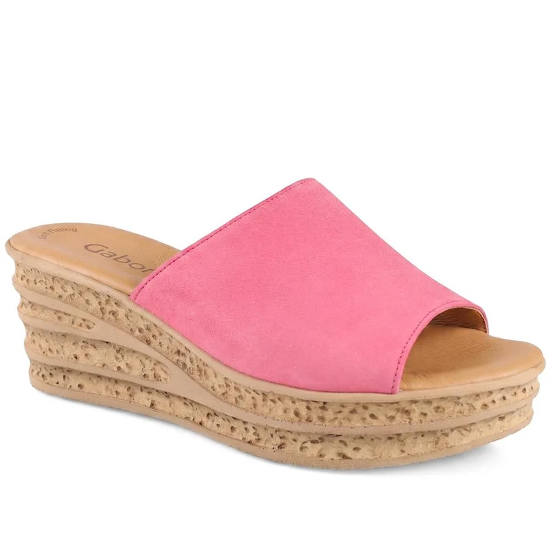Gabor Leather Wedge Heel Mule Sandals - GABC44508 / 330 263 - Fuchsia