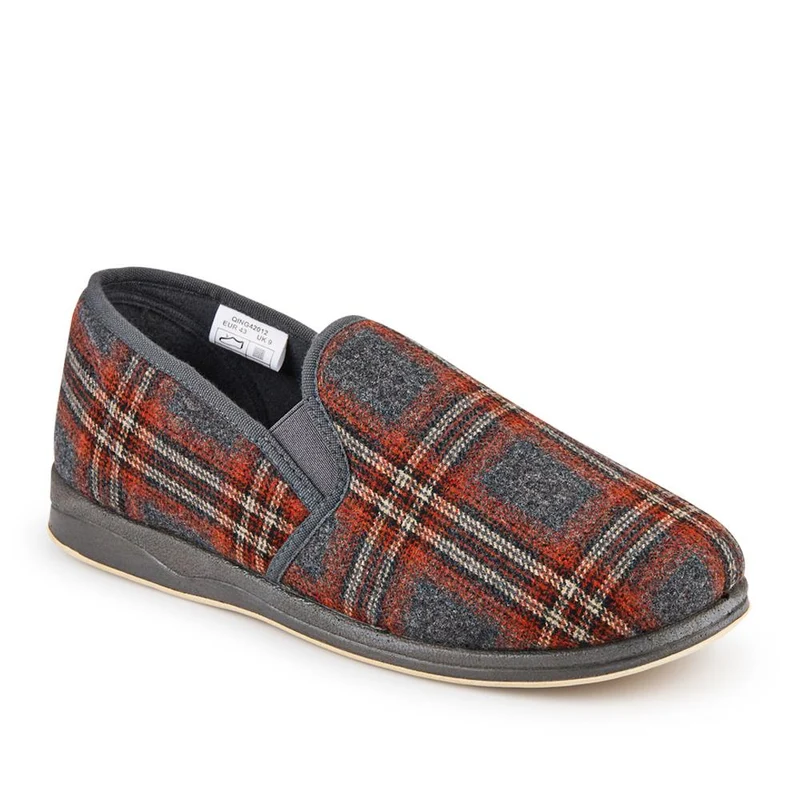 Wide Fit Memory Foam Slippers - QING42012 / 327 973 - Grey-Red
