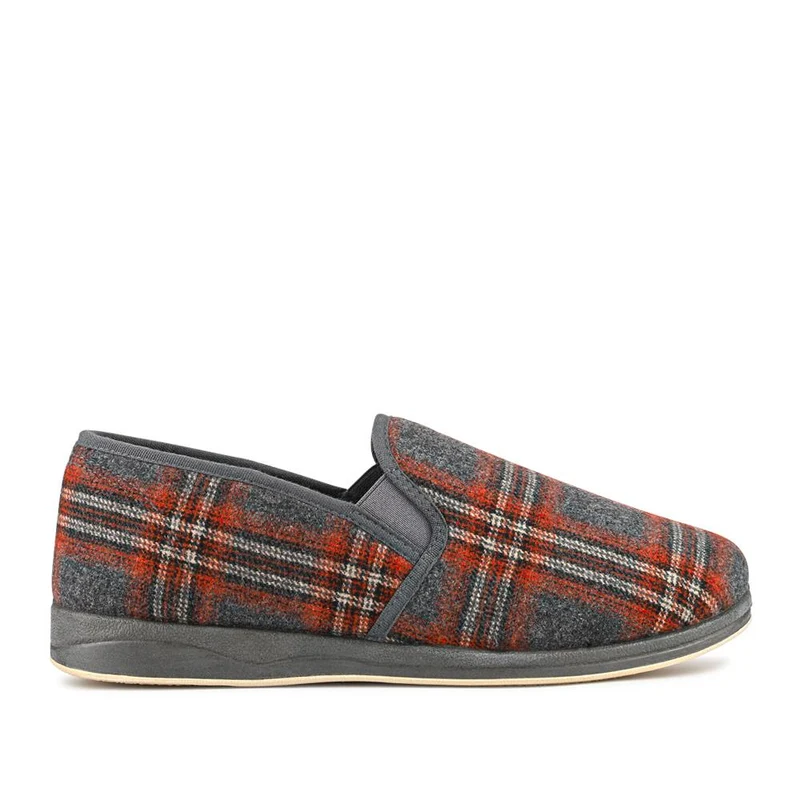 Wide Fit Memory Foam Slippers - QING42012 / 327 973 - Grey-Red