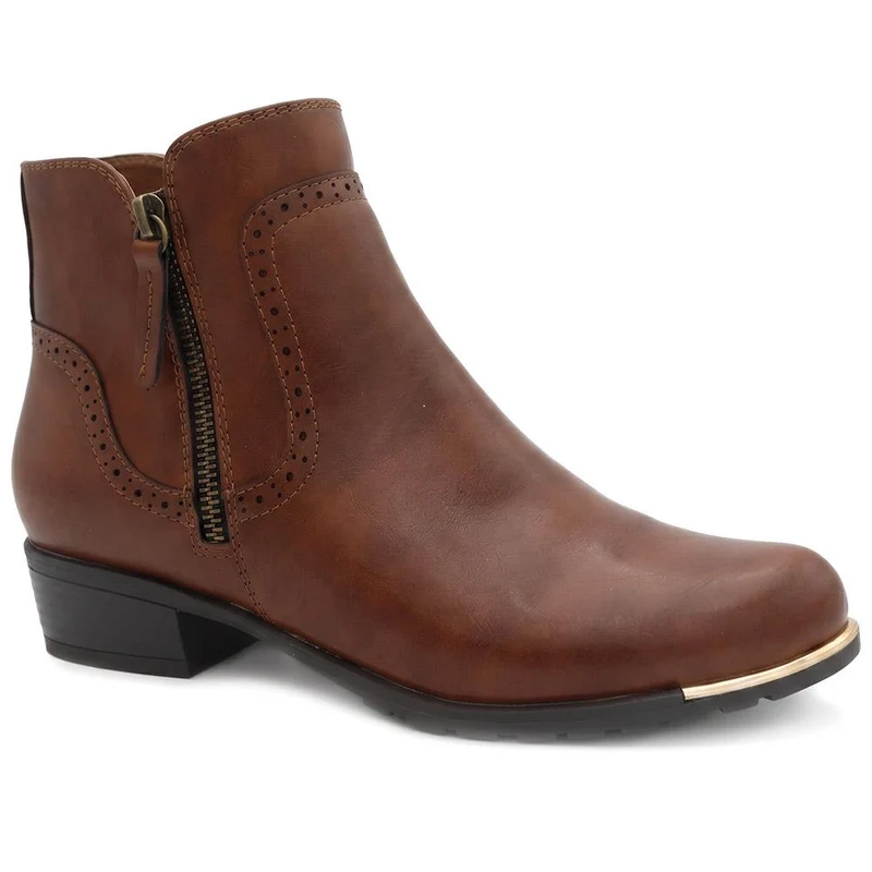 Zip Fasten Brogue Trim Ankle Boots - WBINS44012 / 329 743 - Tan