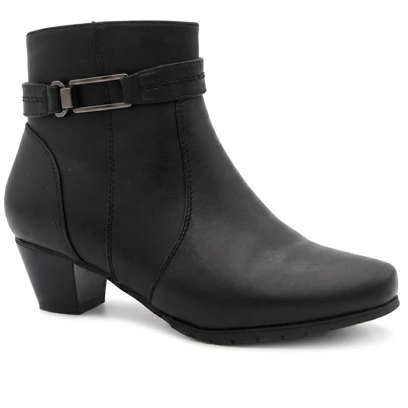 Wide Fit Smart Buckle Detail Ankle Boots - WBINS44006 / 329 745 - Black