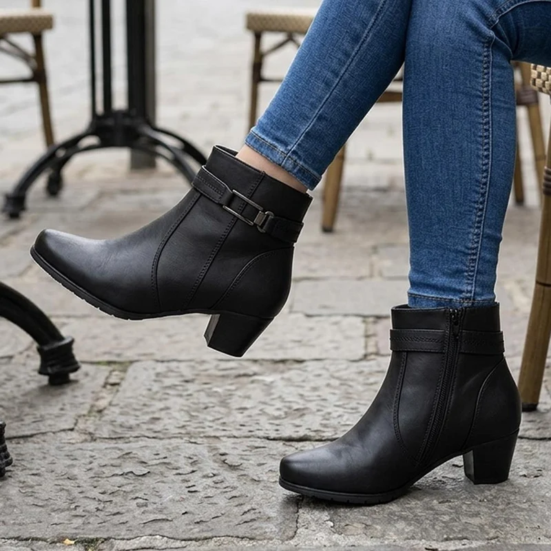 Wide Fit Smart Buckle Detail Ankle Boots - WBINS44006 / 329 745 - Black