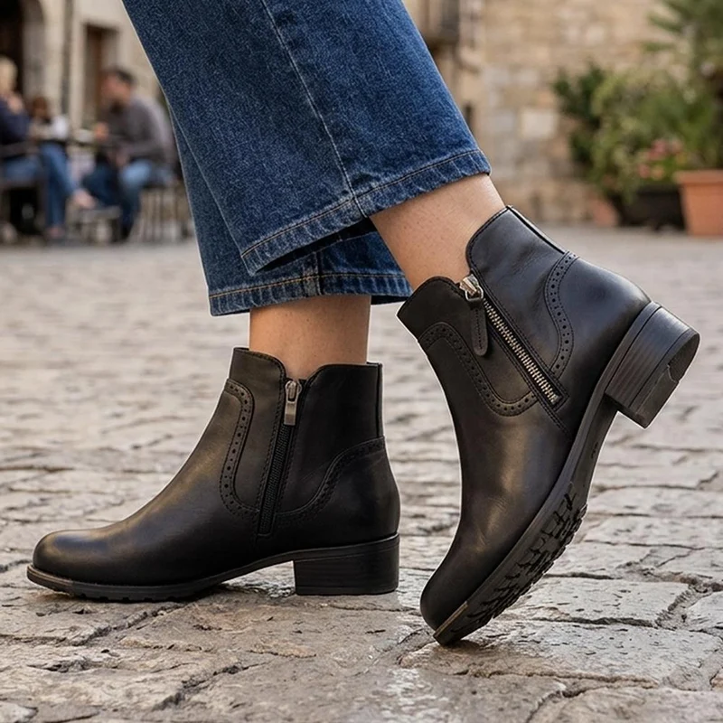 Zip Fasten Brogue Trim Ankle Boots - WBINS44012 / 329 743 - Black