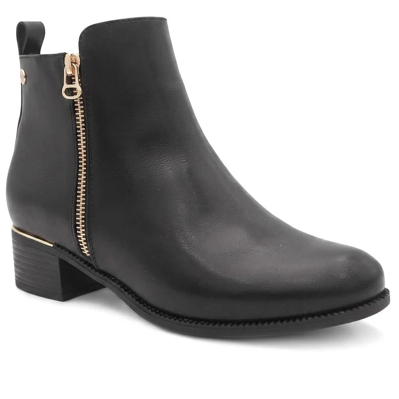 Wide Fit Smart Zip Up Ankle Boots - WOIL42015 / 328 132 - Black Pu