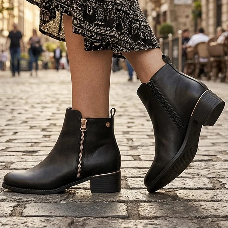 Wide Fit Smart Zip Up Ankle Boots - WOIL42015 / 328 132 - Black Pu