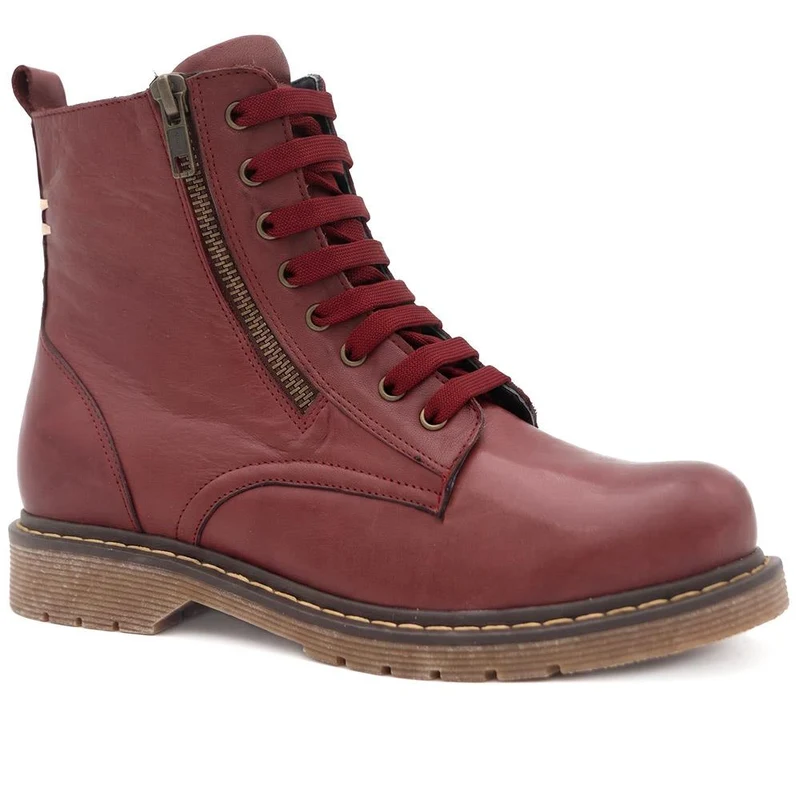 Wide Fit Leather Zip-Up Boots - BELYNR42007 / 328 505 - Burgundy