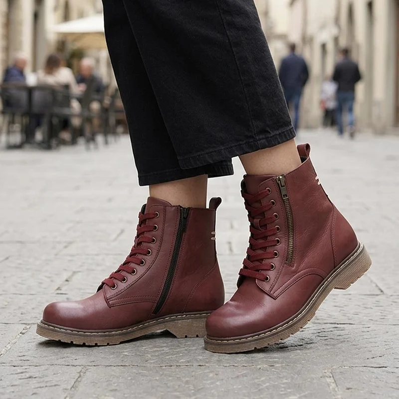 Wide Fit Leather Zip-Up Boots - BELYNR42007 / 328 505 - Burgundy