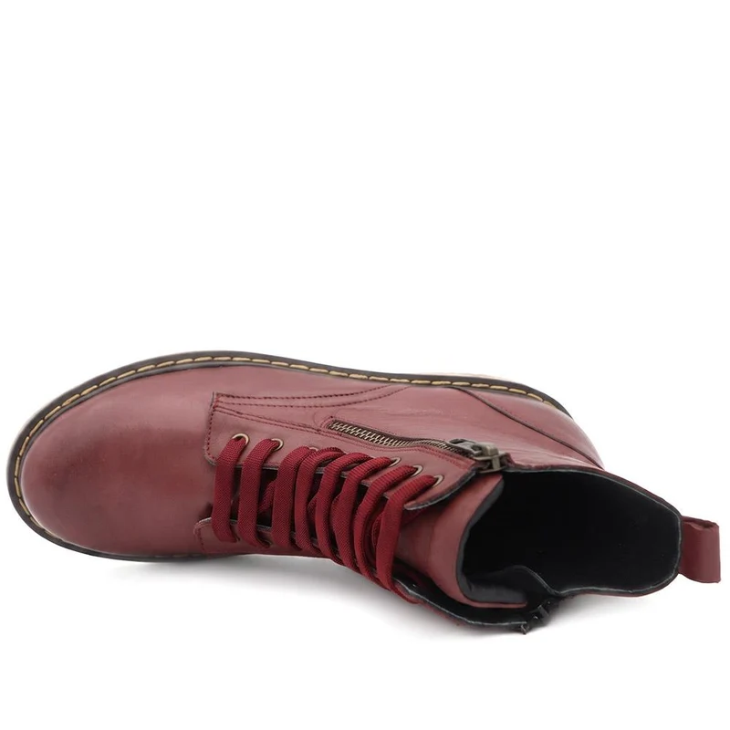Wide Fit Leather Zip-Up Boots - BELYNR42007 / 328 505 - Burgundy