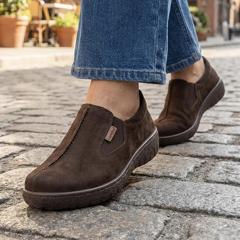 Loretta Leather Elastic Fit Slip On Shoes - HAK44005 / 329 717 - Brown Nubuck