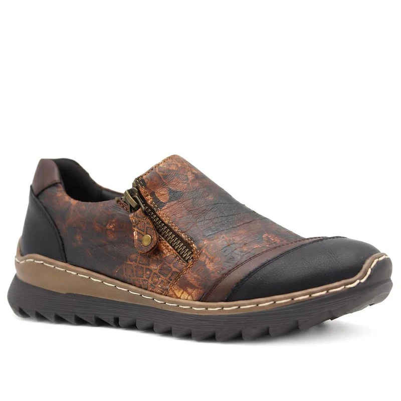 Zip Up Platform Heel Shoes - LECHE44020 / 329 762 - Brown Croc