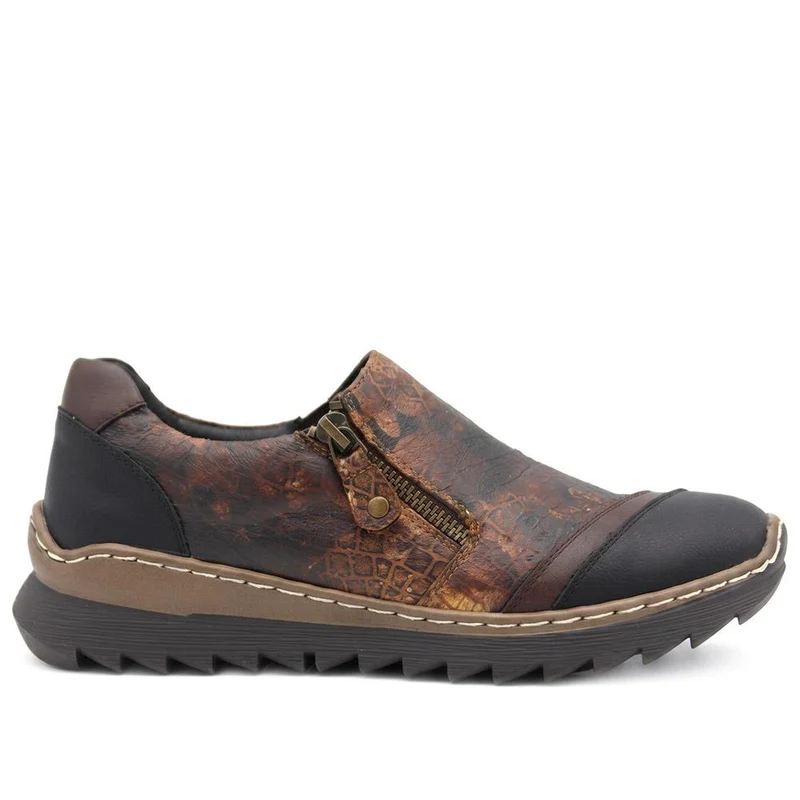 Zip Up Platform Heel Shoes - LECHE44020 / 329 762 - Brown Croc