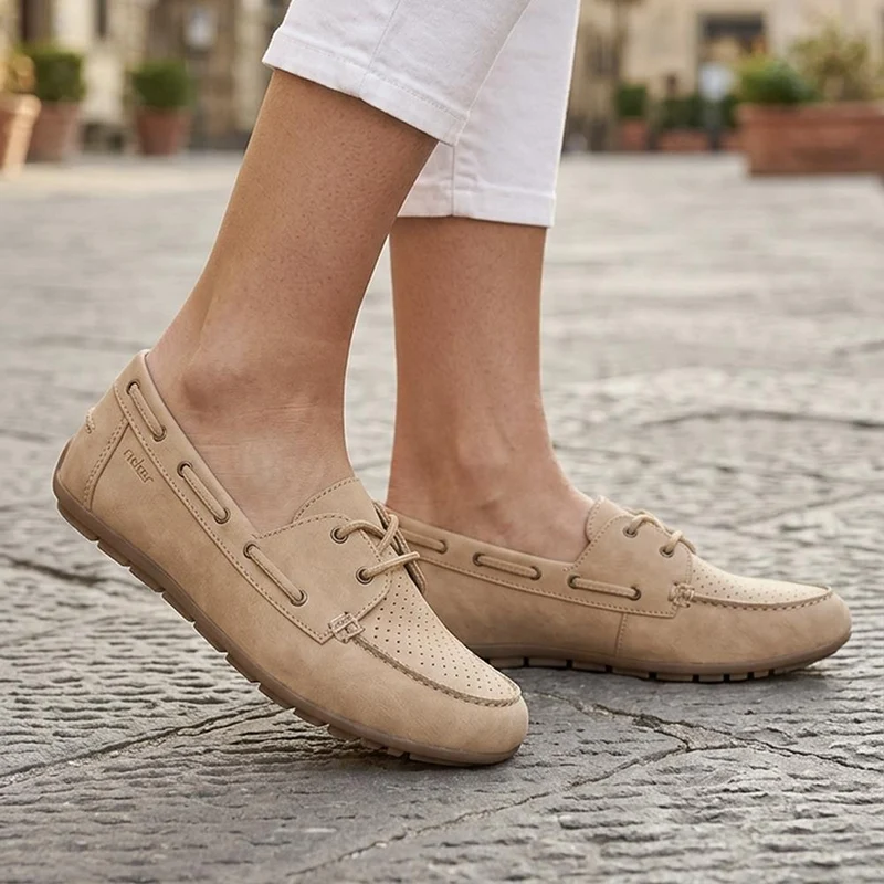 Rieker Breathable Laced Loafers - RKR43068 / 330 547 - Beige