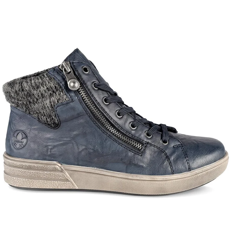 Rieker Zip & Lace Hi Top Trainers - RKR44506 / 329 725 - Navy