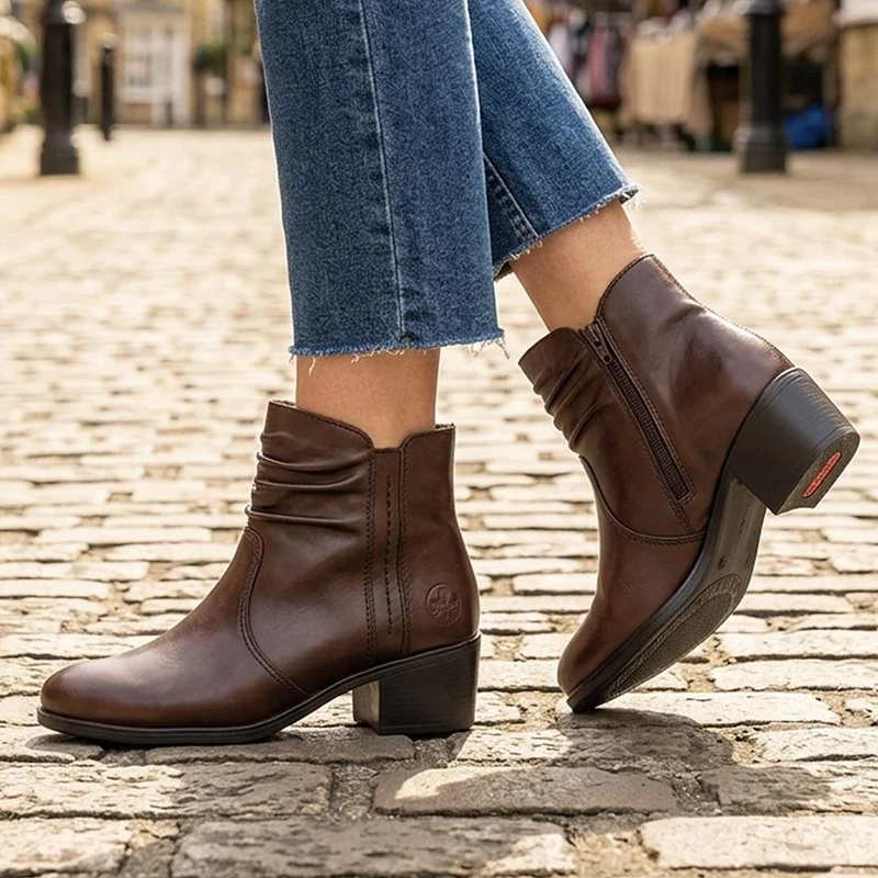 Rieker Leather Side Zip Ankle Boots - RKR44505 / 329 722 - Brown