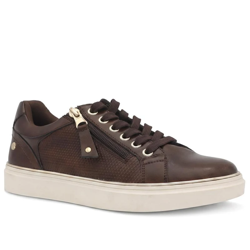 Wide Fit Zip & Lace Trainers With Grip Sole - WOIL42005 / 328 226 - Chocolate