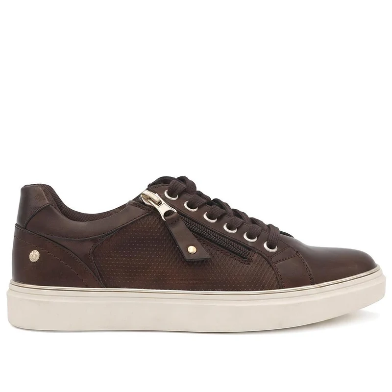 Wide Fit Zip & Lace Trainers With Grip Sole - WOIL42005 / 328 226 - Chocolate