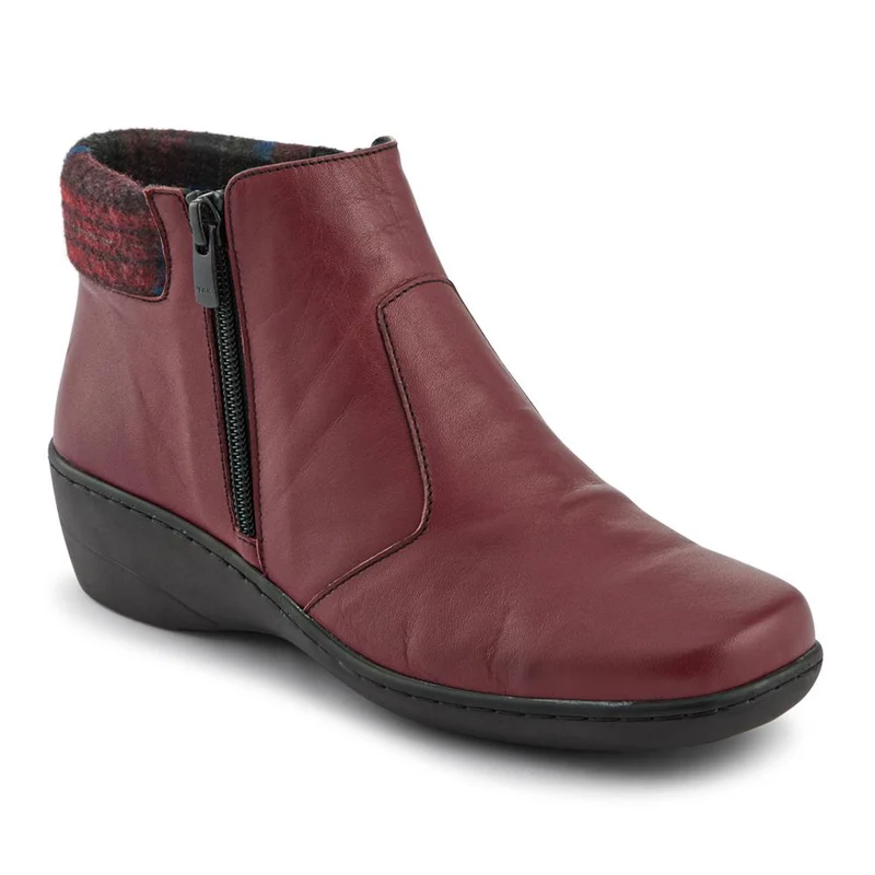 Wide-Fit Leather Lightweight Ankle Boots - LUCK42000 / 328 506 - Burgundy