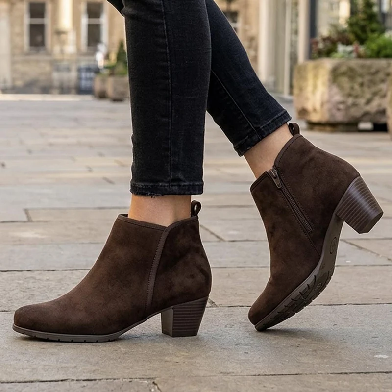 Heeled Short Ankle Boots - WBINS38005 / 324 159 - Brown