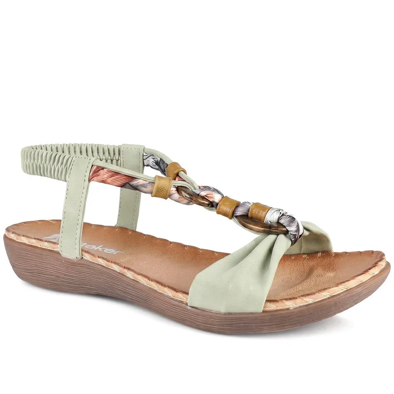 Rieker Braided Elastic Fit Sandals - RKR43075 / 330 557 - Natural