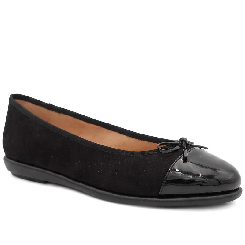 Bow Detailed Faux Suede Flat Ballet Pumps - UPSKY44000 / 329 768 - Black-Black Suede