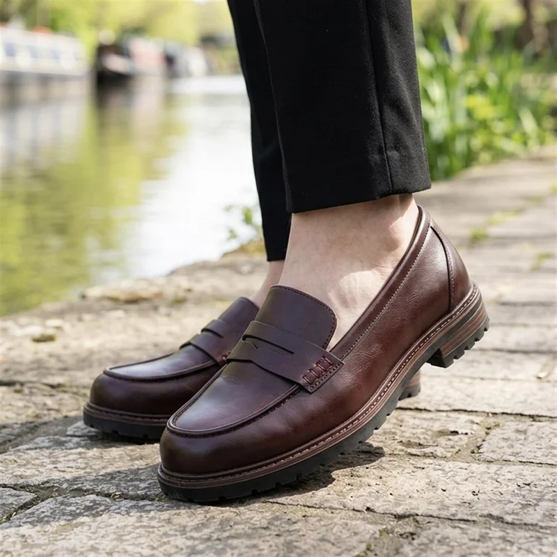 Wide Fit Chunky Sole Penny Loafers - WOIL44017 / 329 718 - Burgundy