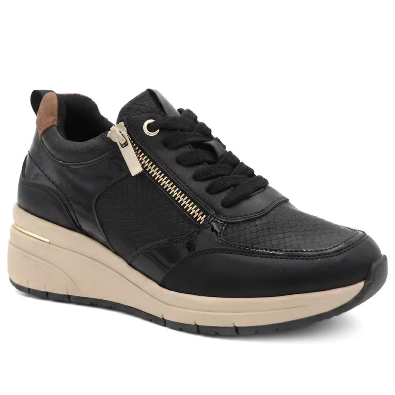 Bellissimo Wide Fit Zip & Lace Trainers - BELWOIL41061 / 329 530 - Black