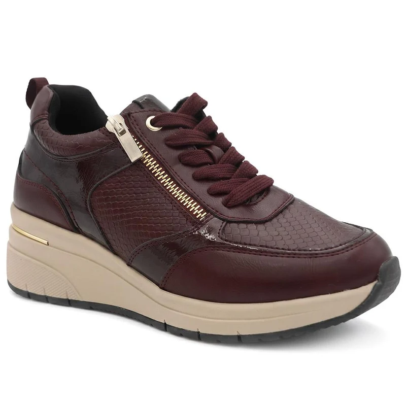 Bellissimo Wide Fit Zip & Lace Trainers - BELWOIL41061 / 329 530 - Burgundy