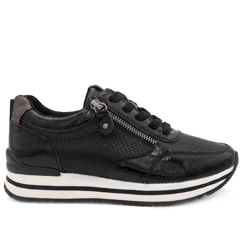 Wide Fit Zip & Lace Trainers W/ Cushioned Sole - WBINS44042 / 329 618 - Black Patent