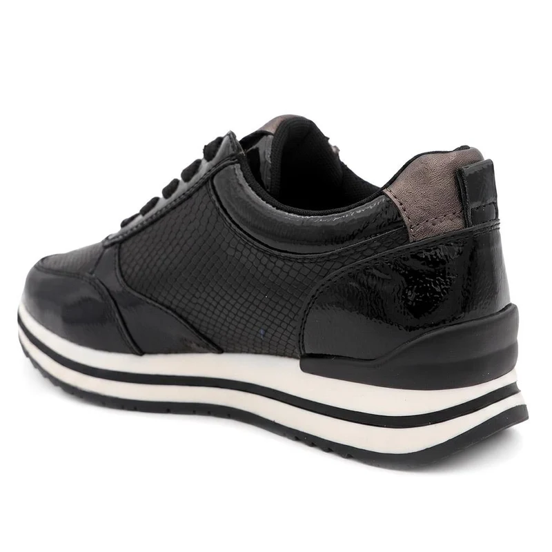 Wide Fit Zip & Lace Trainers W/ Cushioned Sole - WBINS44042 / 329 618 - Black Patent