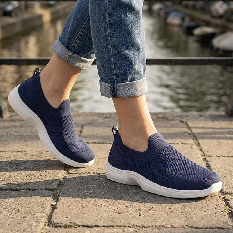 Extra Wide Breathable Slip On Trainers - LILOU / 329 940 - Navy