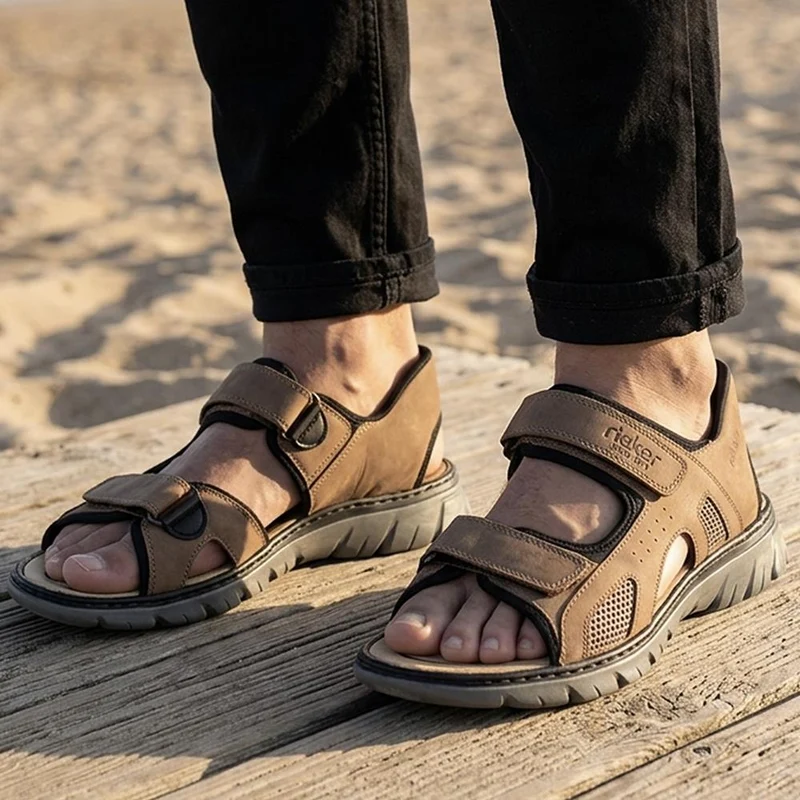 Rieker Leather Adjustable Walking Sandals - RKR43060 / 330 544 - Brown