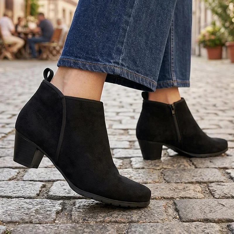 Wide Fit Smart Block Heel Ankle Boots - WBINS44003 / 329 624 - Black
