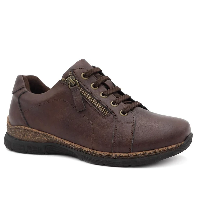 Extra Wide Zip & Lace Trainers - BETRINA / 329 761 - Chocolate