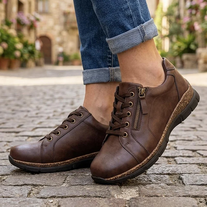 Extra Wide Zip & Lace Trainers - BETRINA / 329 761 - Chocolate
